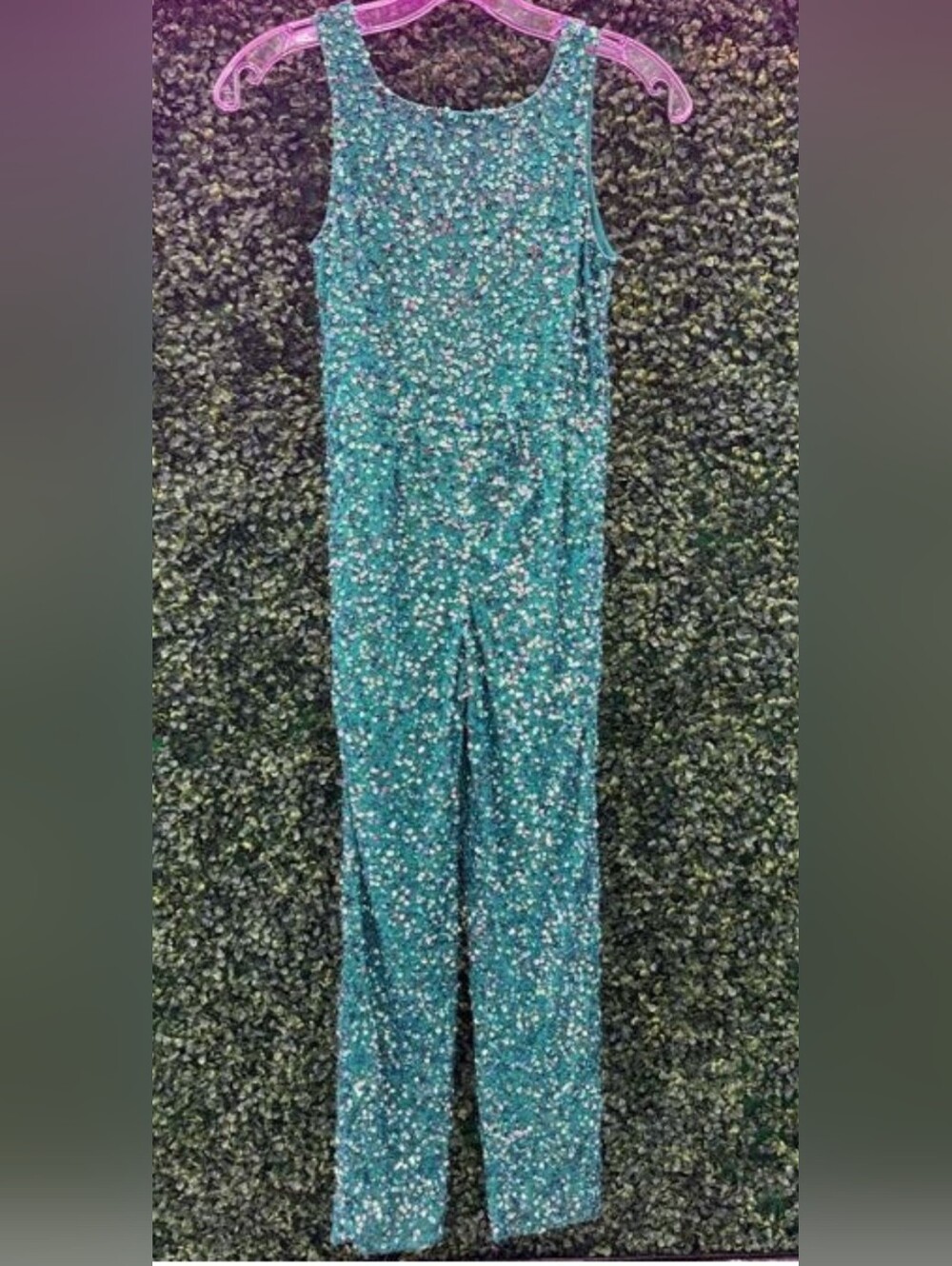 Ashley Lauren Kids Sparkle Sequin Tank Jumpsuit - Green Size 8